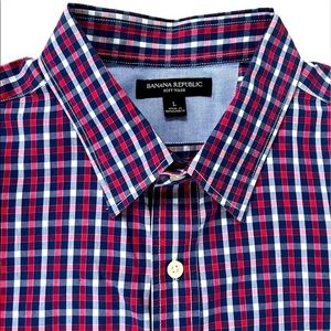 BANANA REPUBLIC Men’s Red White Blue Button Down Casual Dress Shirt Long Sleeve